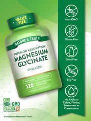 Closeup of Nature's Truth magnesium glycinate capsules for easy swallowing