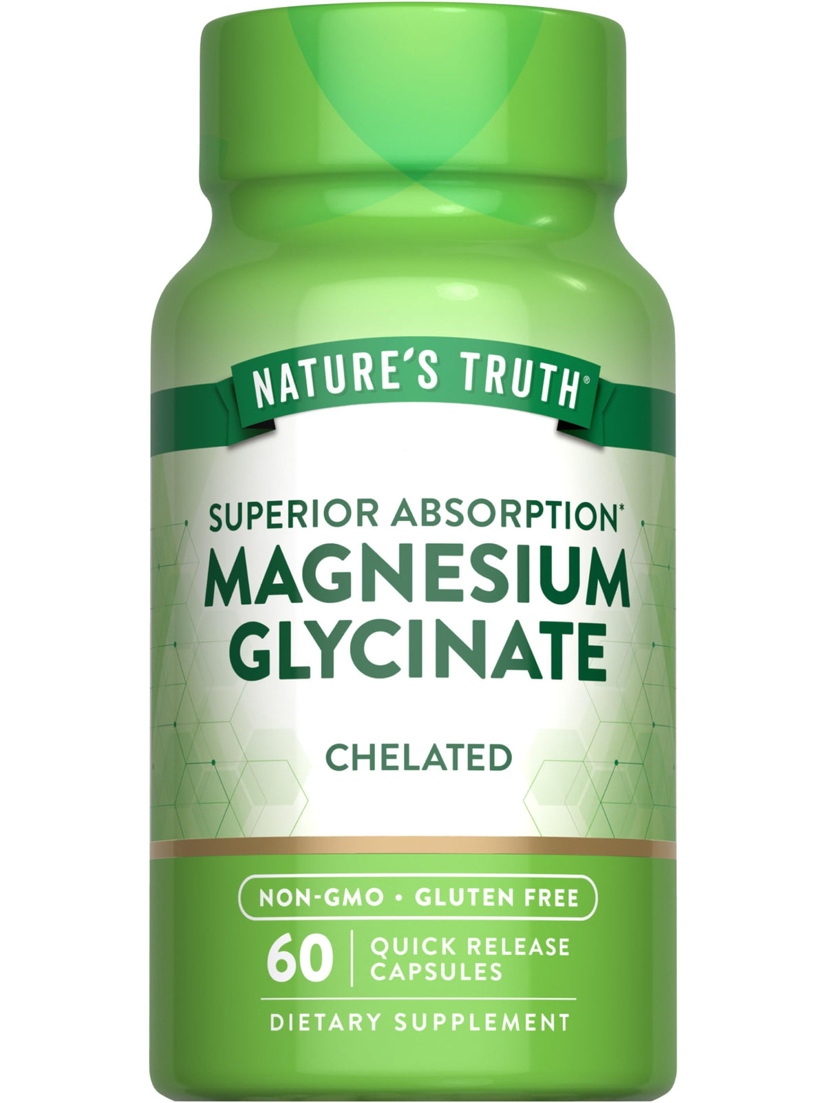 Nature's Truth magnesium glycinate capsules bottle front showing 60-count packaging for daily use