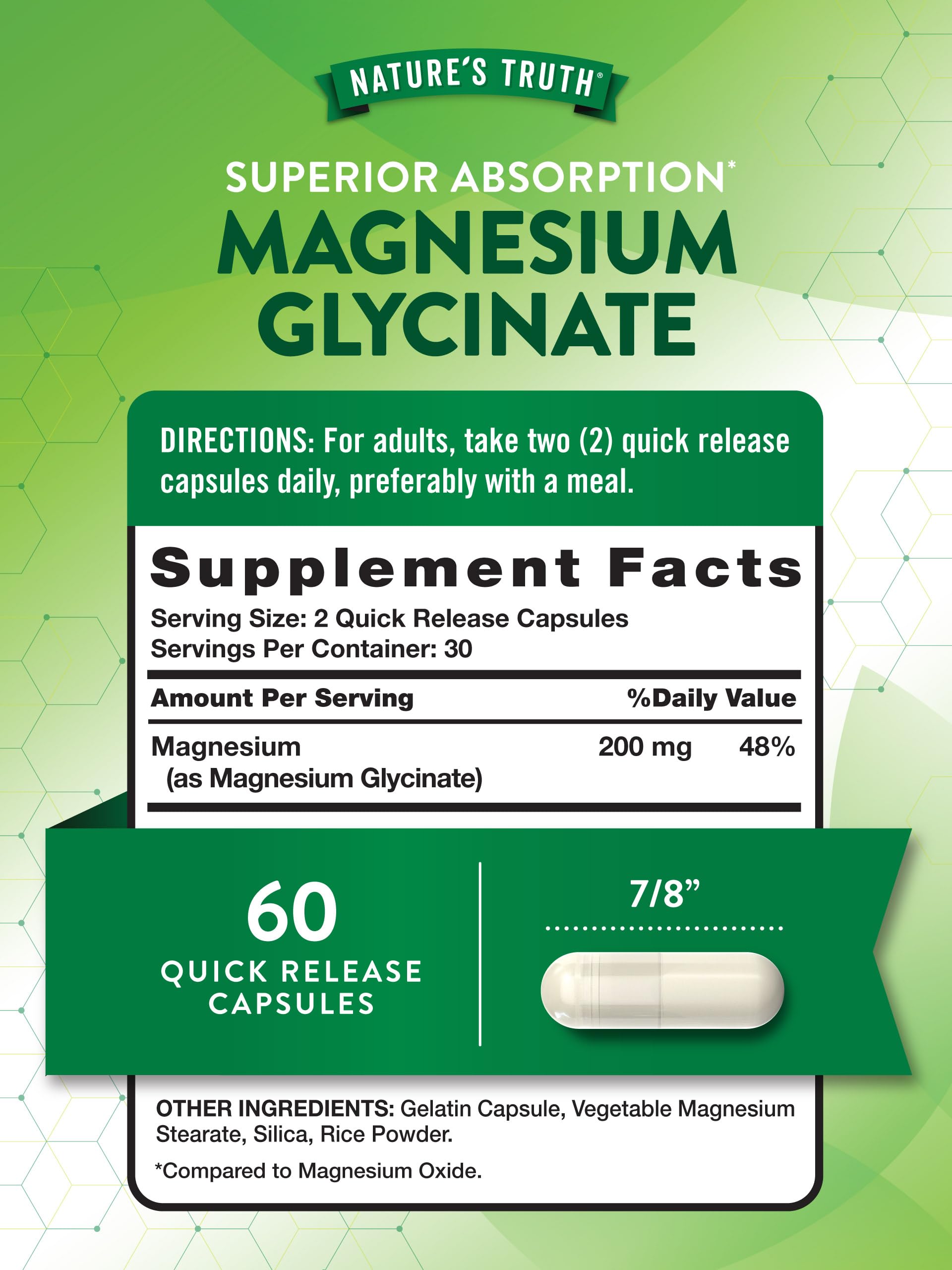 Close-up of smooth quick-release capsules from Nature's Truth magnesium glycinate
