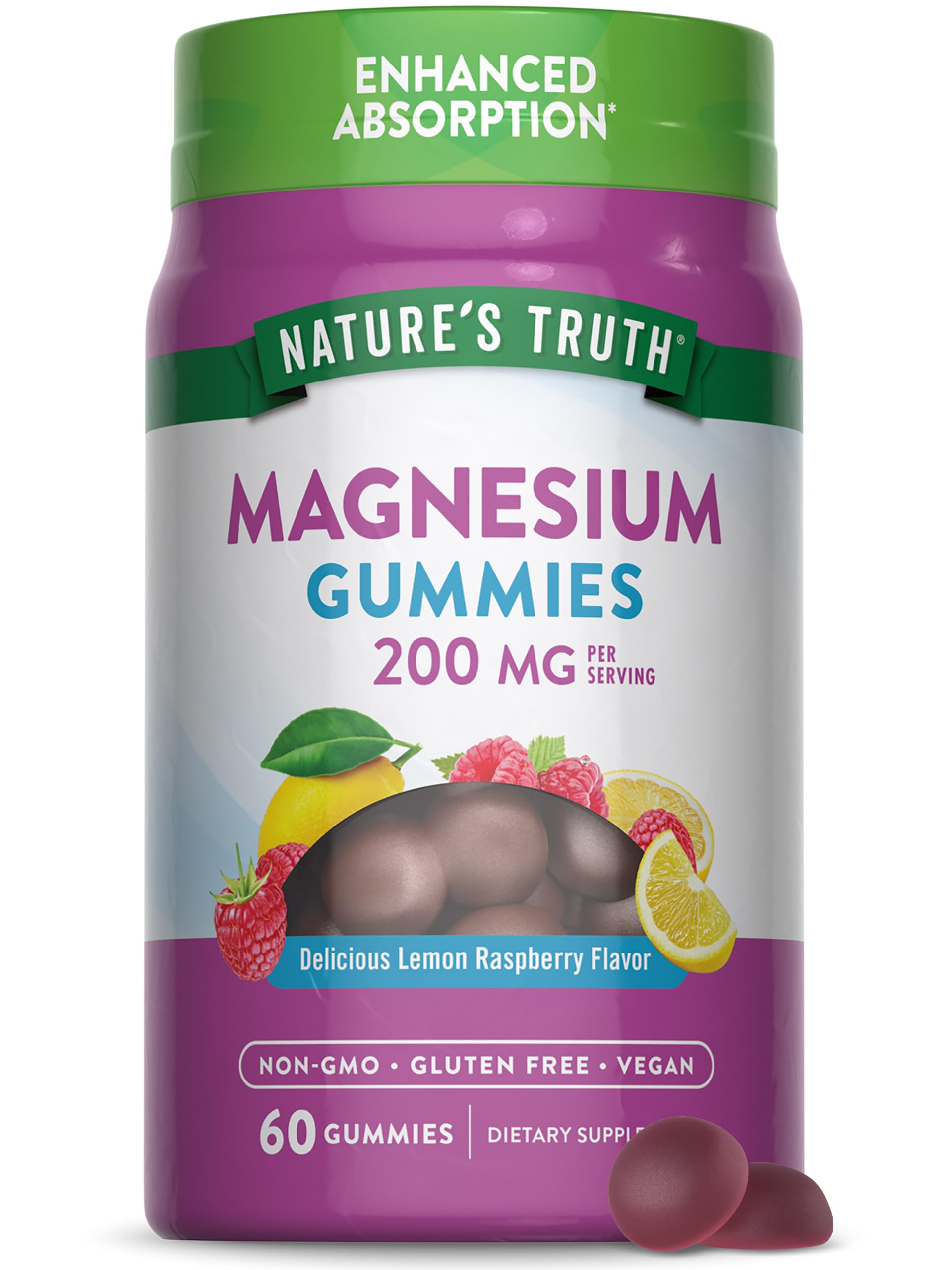 Nature's Truth Magnesium Gummies bottle front view, convenient daily supplement for adults.