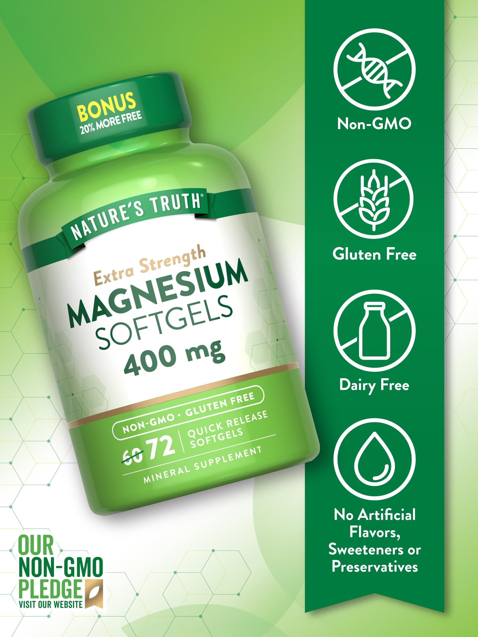 Nature's Truth magnesium oxide ingredient label highlights purity and non-GMO.