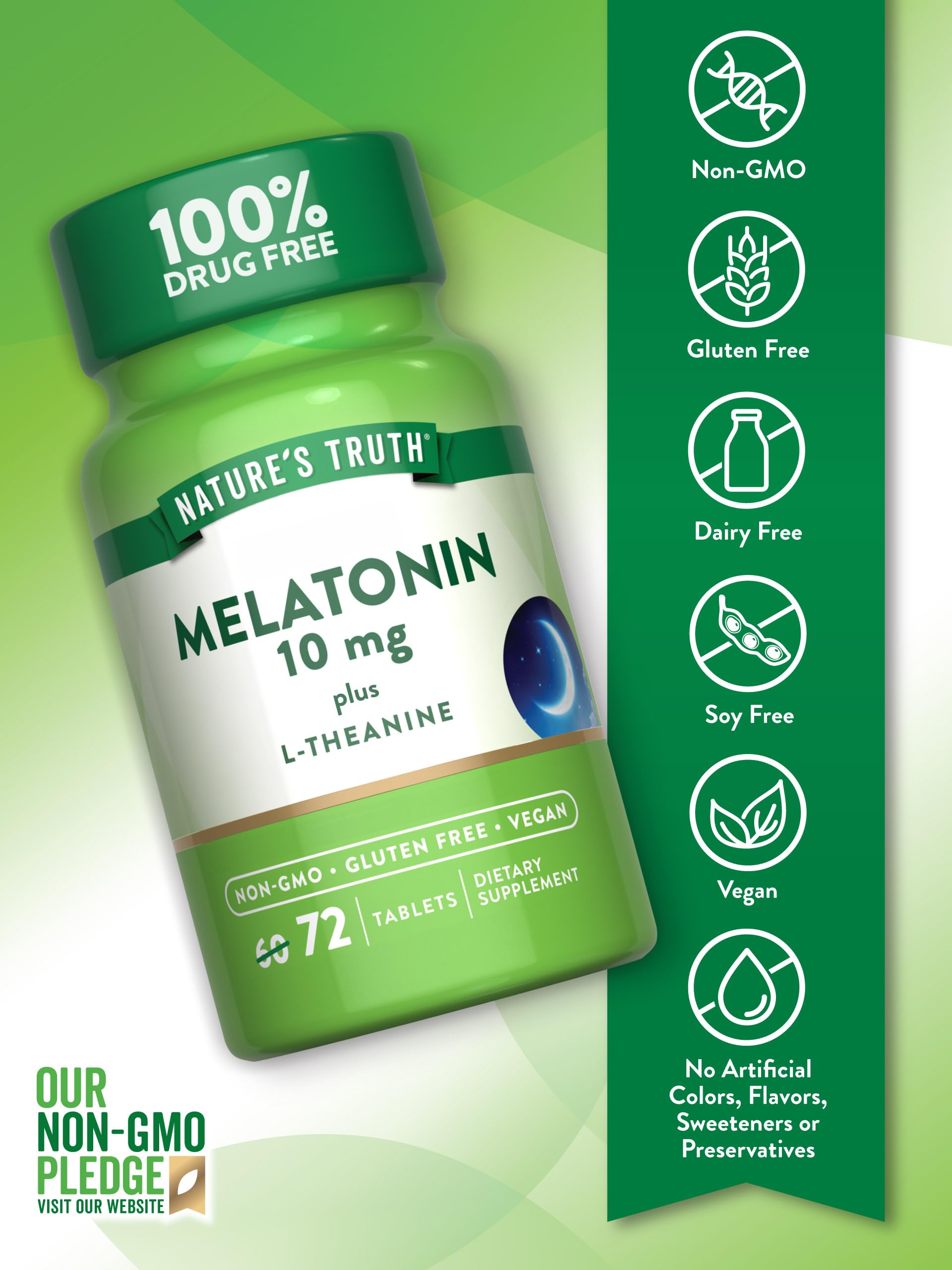 Nature's Truth Melatonin label details show vegan, gluten-free formulation.