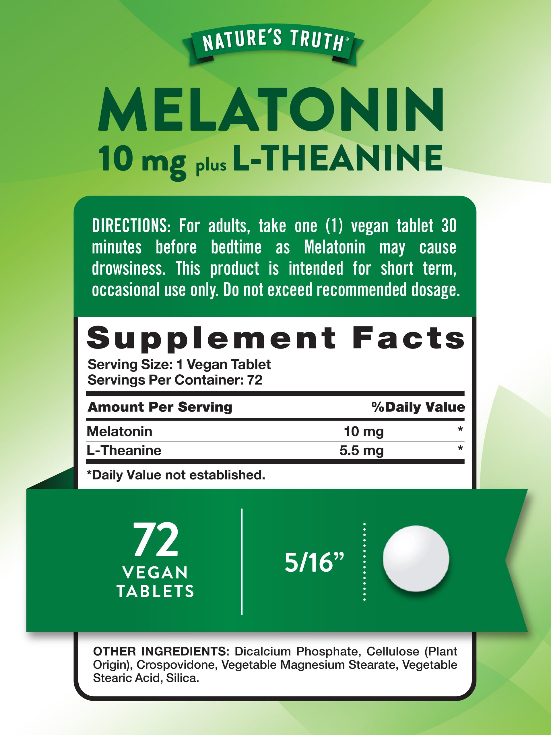 Nature's Truth Melatonin 10 mg + L-Theanine tablets pour for convenient nightly dosage.