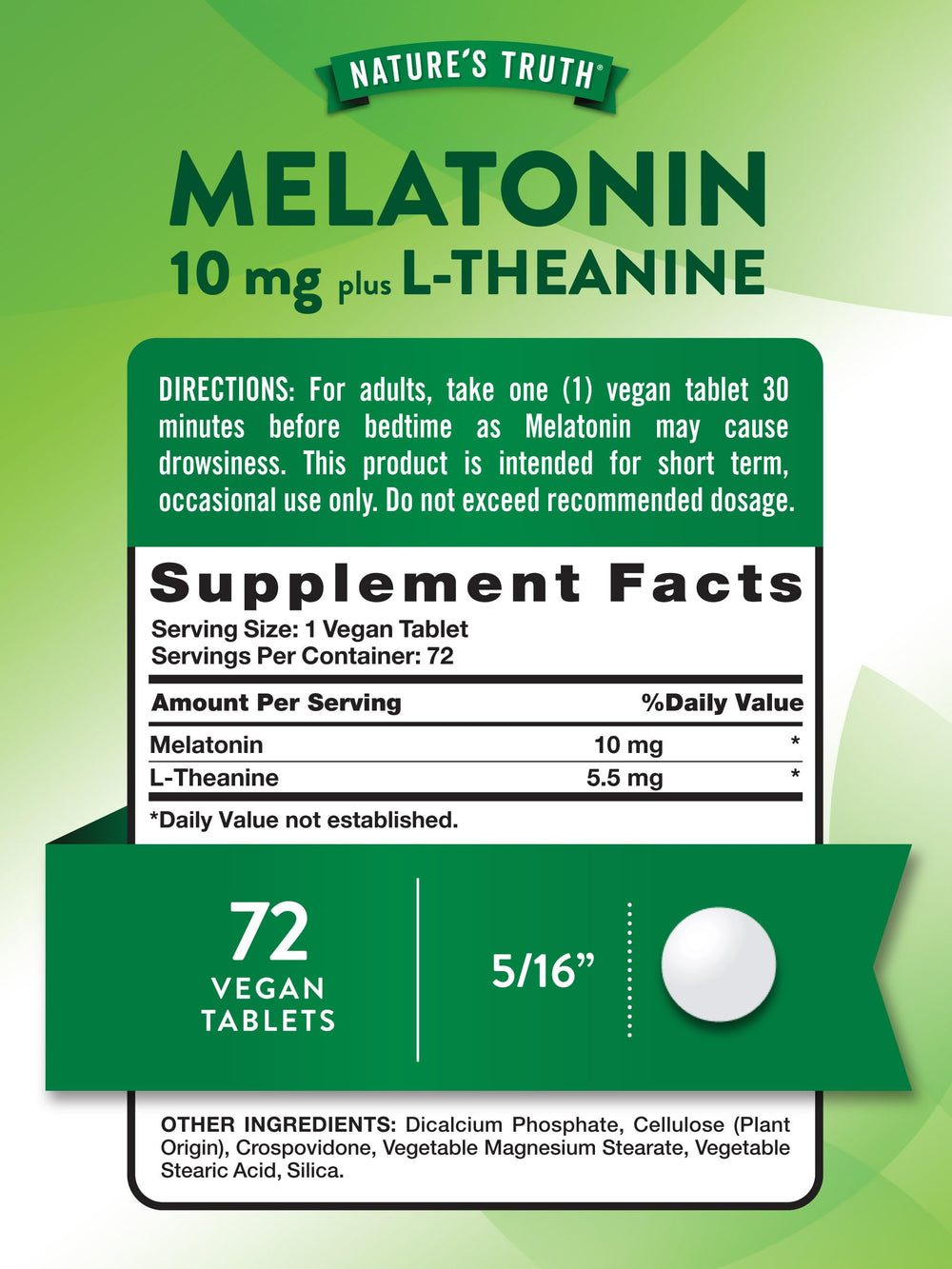 Nature's Truth Melatonin 10 mg + L-Theanine tablets pour for convenient nightly dosage.