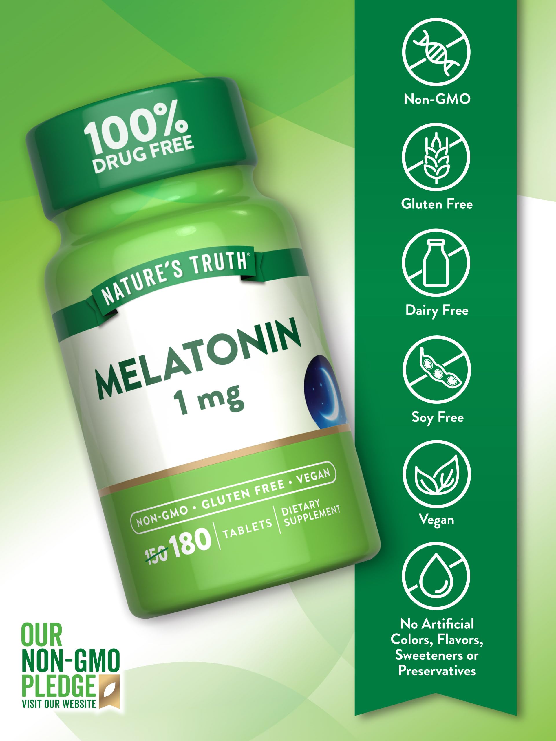Nature's Truth Melatonin 1 mg bottle close-up showing tablet size