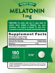 Nature's Truth Melatonin 1 mg tablet back view with dosage information