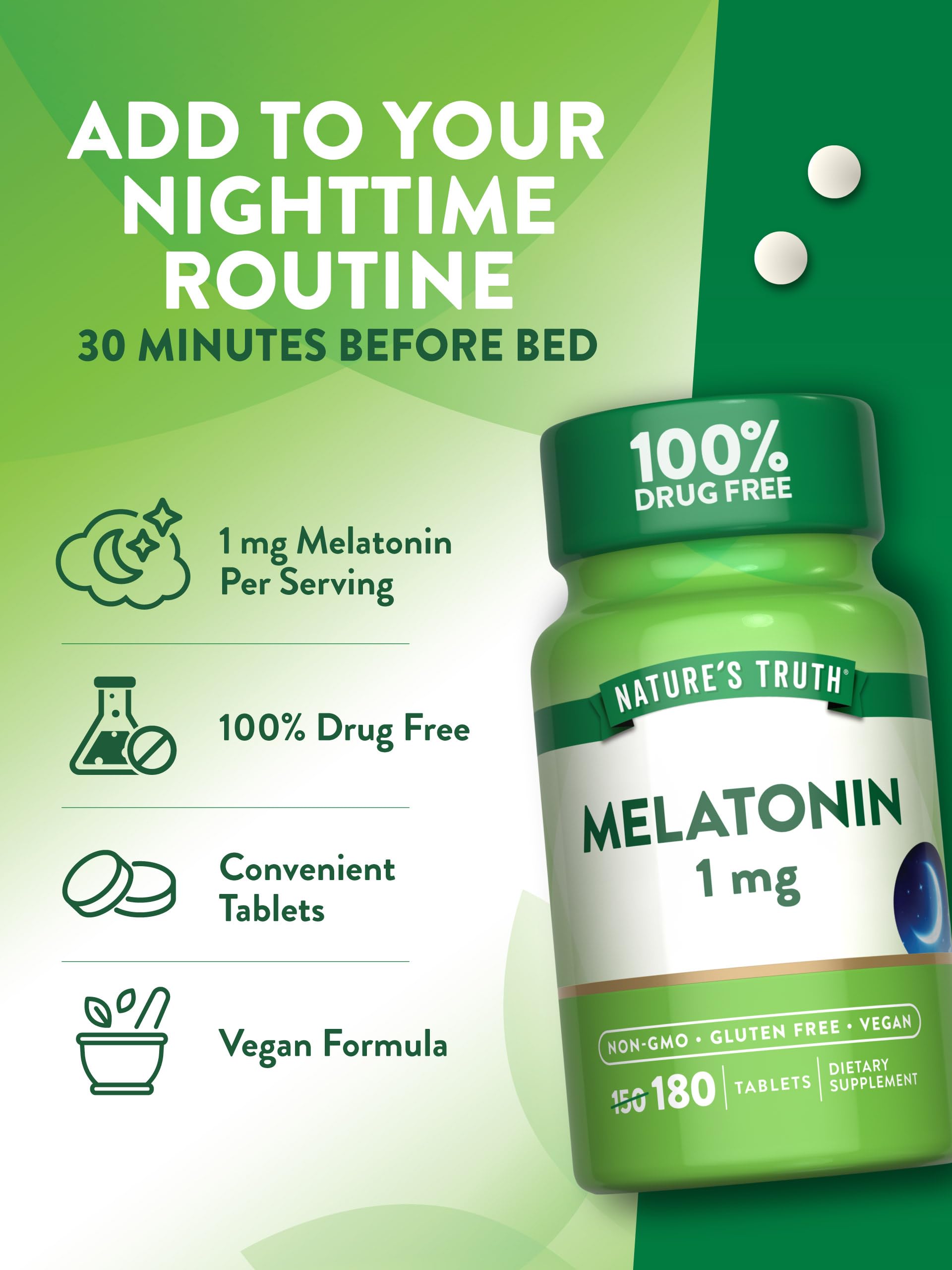 Nature's Truth Melatonin 1 mg tablets arranged for a daily routine