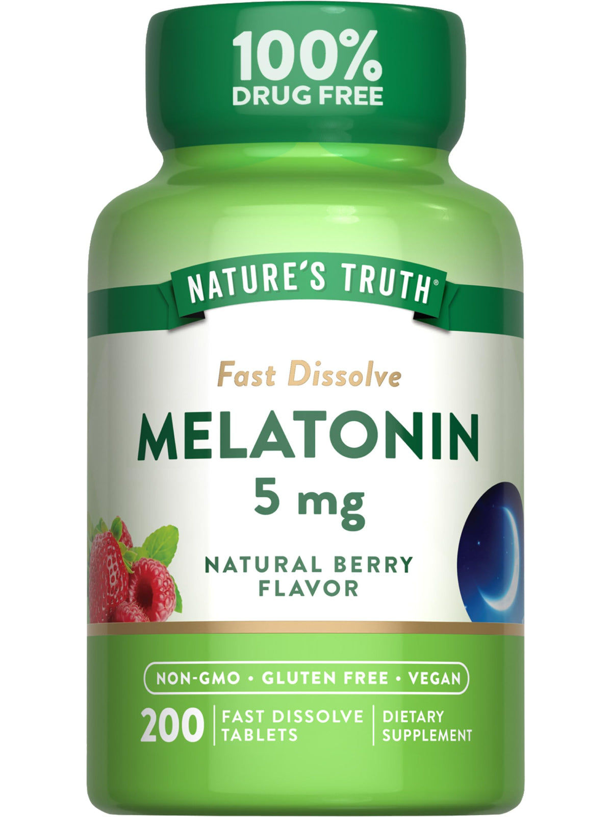 Nature's Truth Melatonin 5mg fast-dissolve bottle on nightstand supporting a calm bedtime routine.
