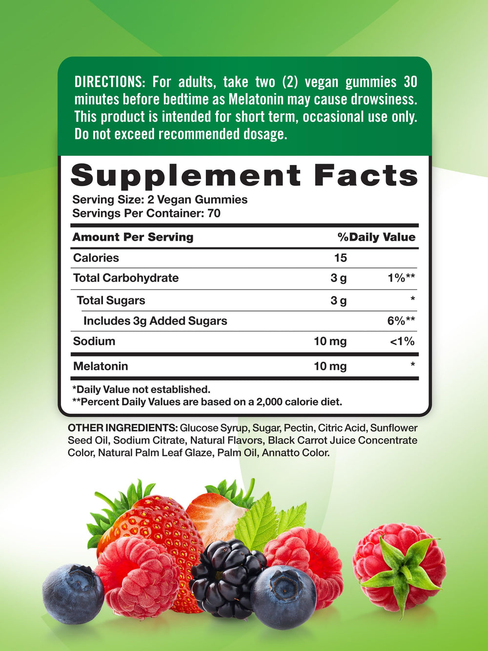 Nature's Truth melatonin gummies berry packaging shows 140-count vegan chews