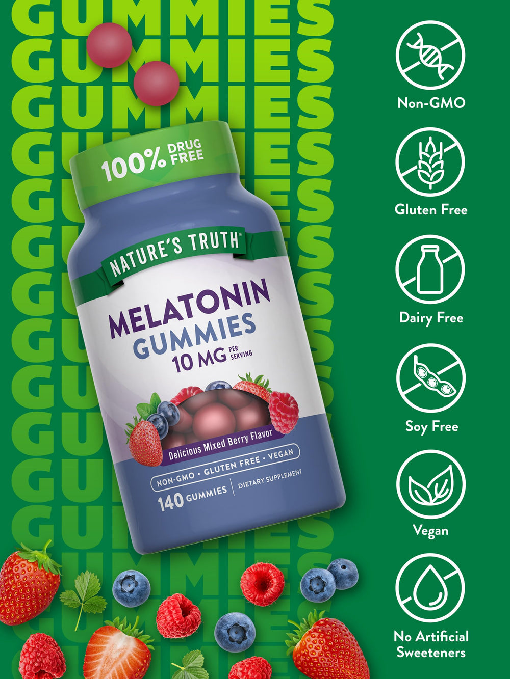 Nature's Truth melatonin gummies berry close-up of berry chews