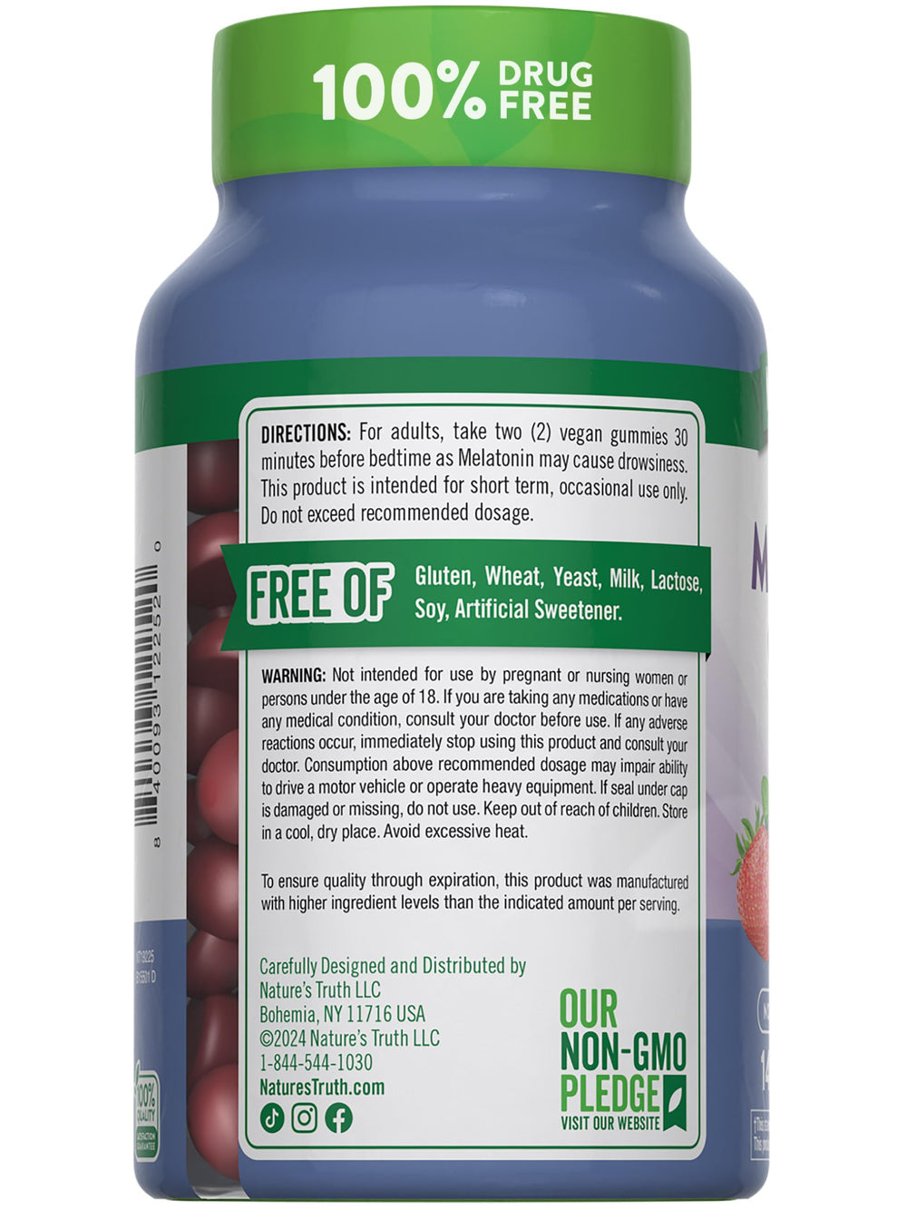 Nature's Truth melatonin gummies nightstand beside soft lighting