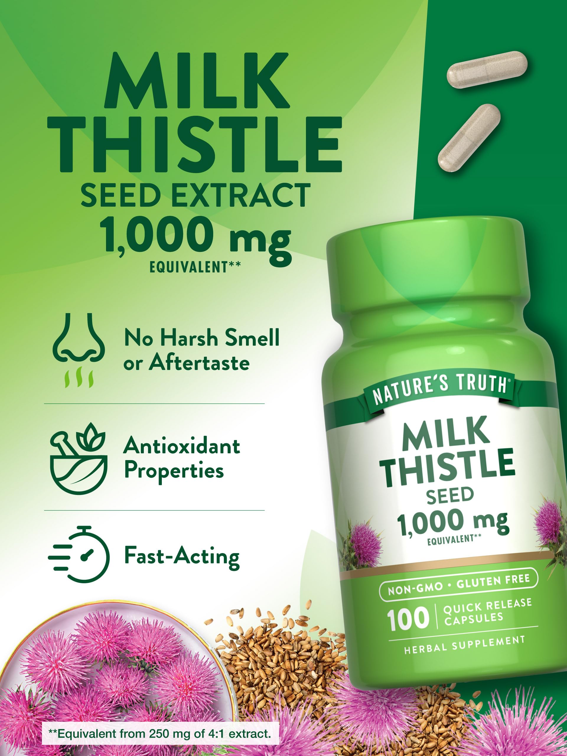 Nature's Truth Milk Thistle 1000mg capsule-closeup—trusted herbal supplement.