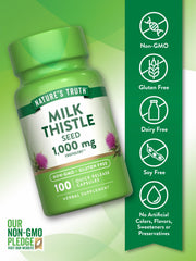 Nature's Truth Milk Thistle 1000mg label showing transparent quality information.
