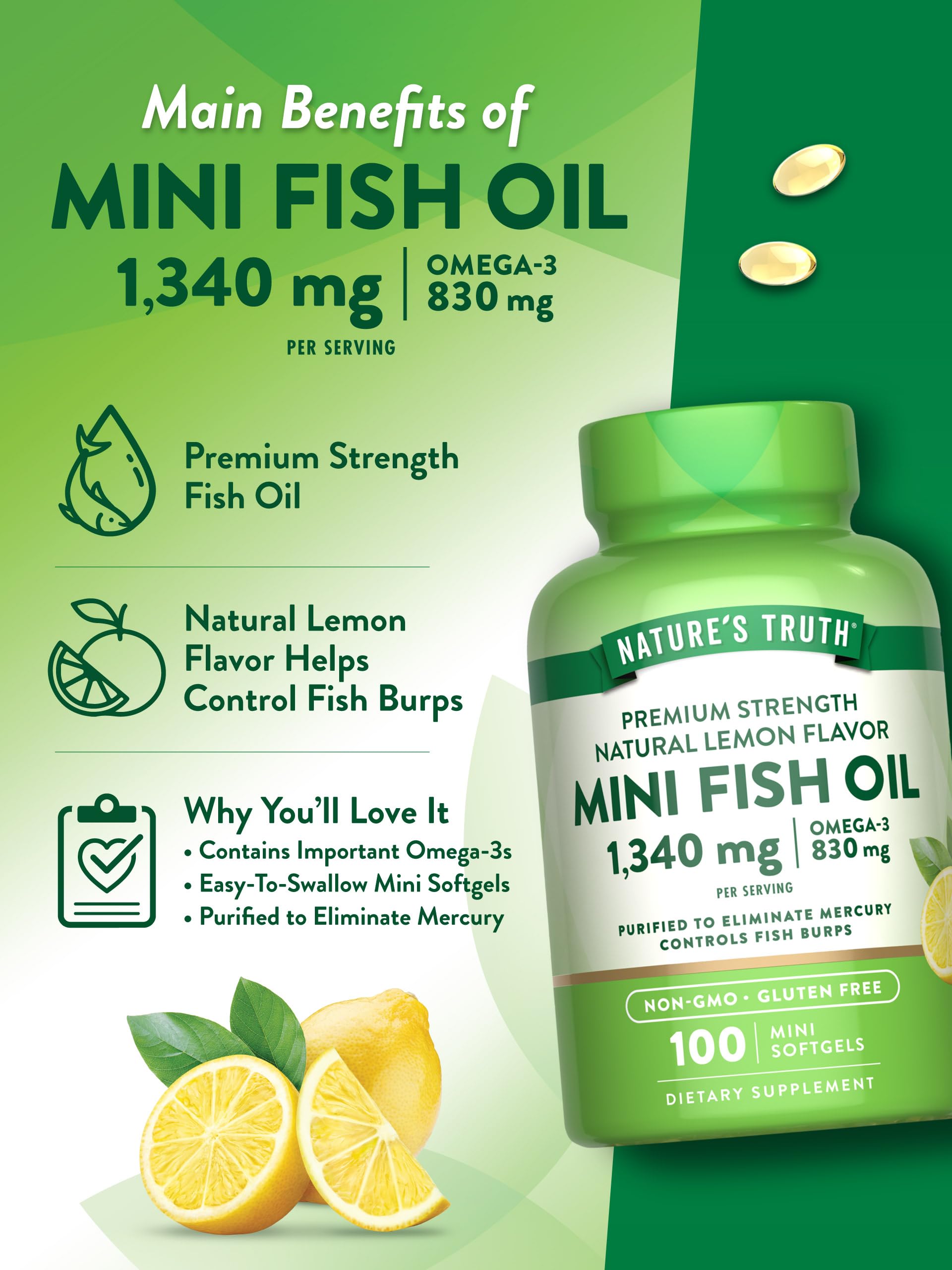 Nature's Truth gluten-free Non-GMO packaging claim on bottle.