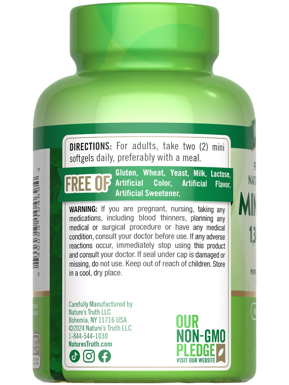 Nature's Truth lemon-flavored omega-3 softgels on shelf.