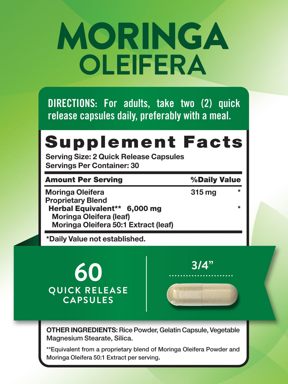 Nature's Truth Moringa capsules close-up highlighting easy-to-take daily capsules.