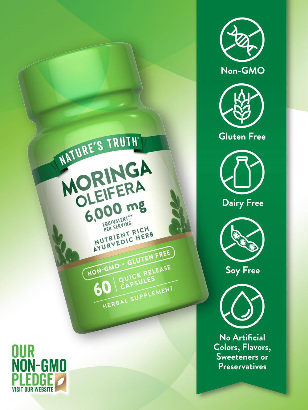 Nature's Truth Moringa on shelf demonstrates convenient vegan wellness support.