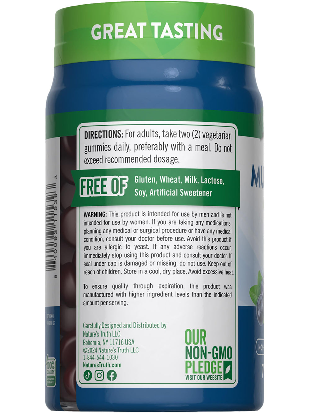 Nature's Truth packaging emphasizes gluten-free, non-GMO, and no artificial sweeteners