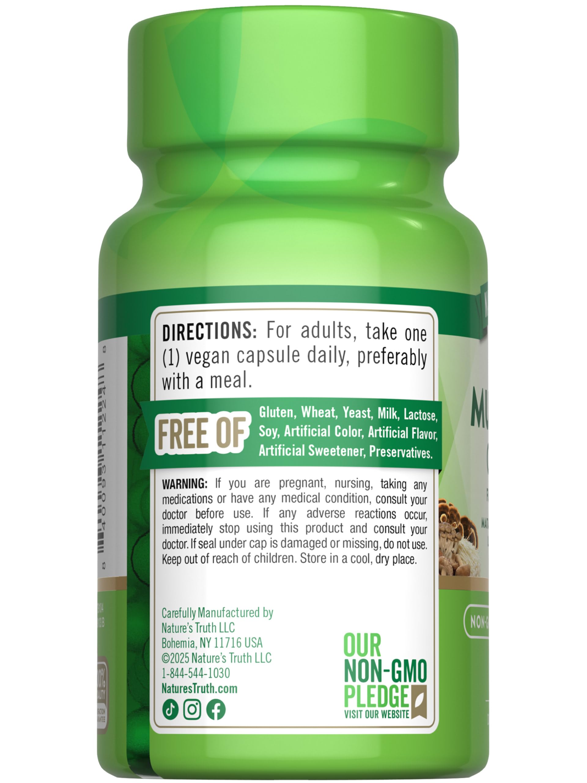 Nature's Truth full-spectrum mushrooms promote potential overall vitality during busy days.