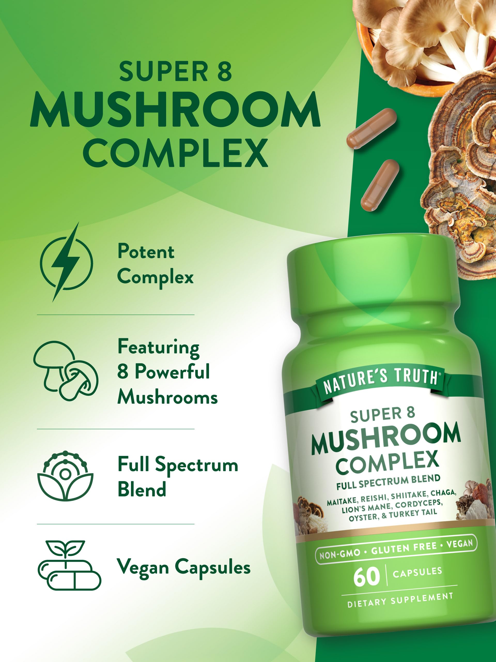 Nature's Truth bottle on a clean surface communicates gluten-free, allergen-conscious design.