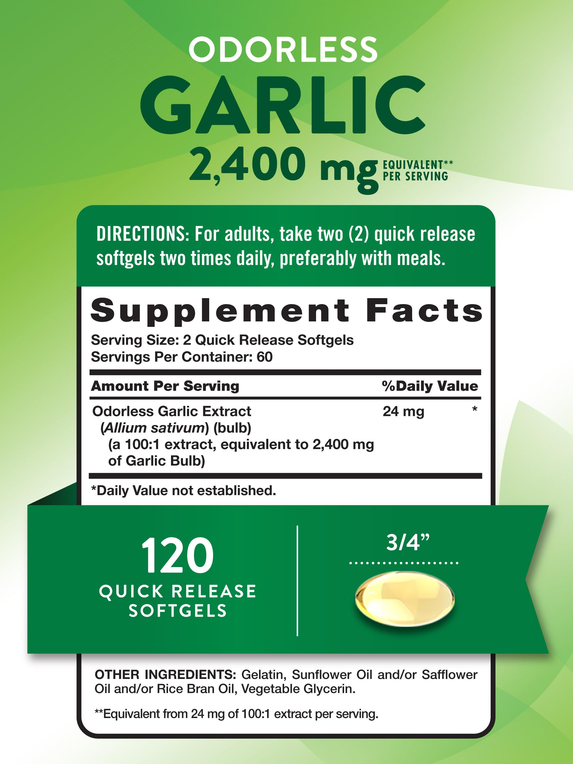 Nature's Truth Odorless Garlic 2400mg softgels being poured for convenient daily use