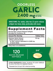 Nature's Truth Odorless Garlic 2400mg softgels being poured for convenient daily use