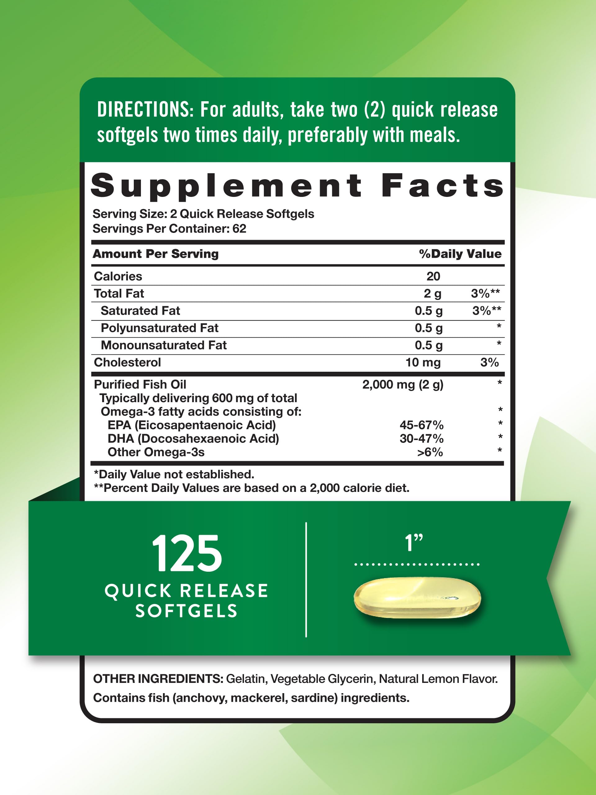 Close-up of lemon-flavored softgels from Nature's Truth Omega-3 for easy swallowing.