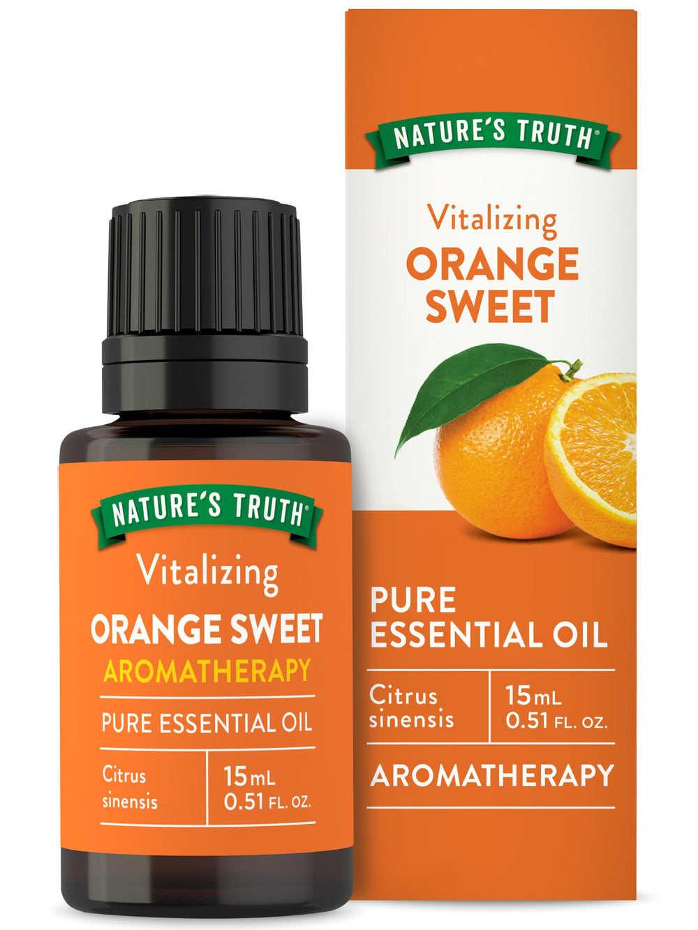 Nature's Truth Orange Sweet Essential Oil bottle provides a pure citrus aroma for diffusion.