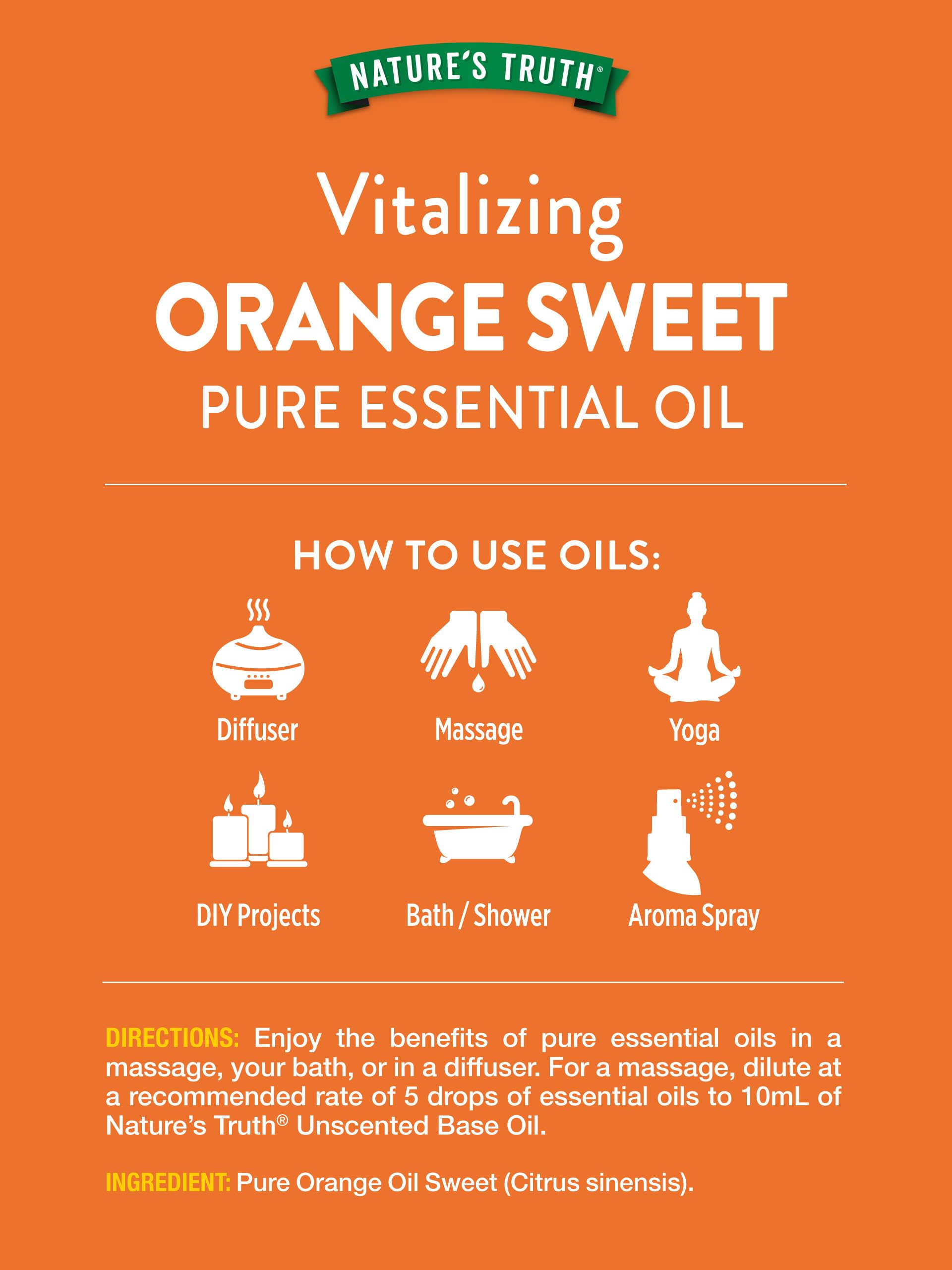 Nature's Truth Orange Sweet Essential Oil diffuser scene with uplifting citrus ambiance.