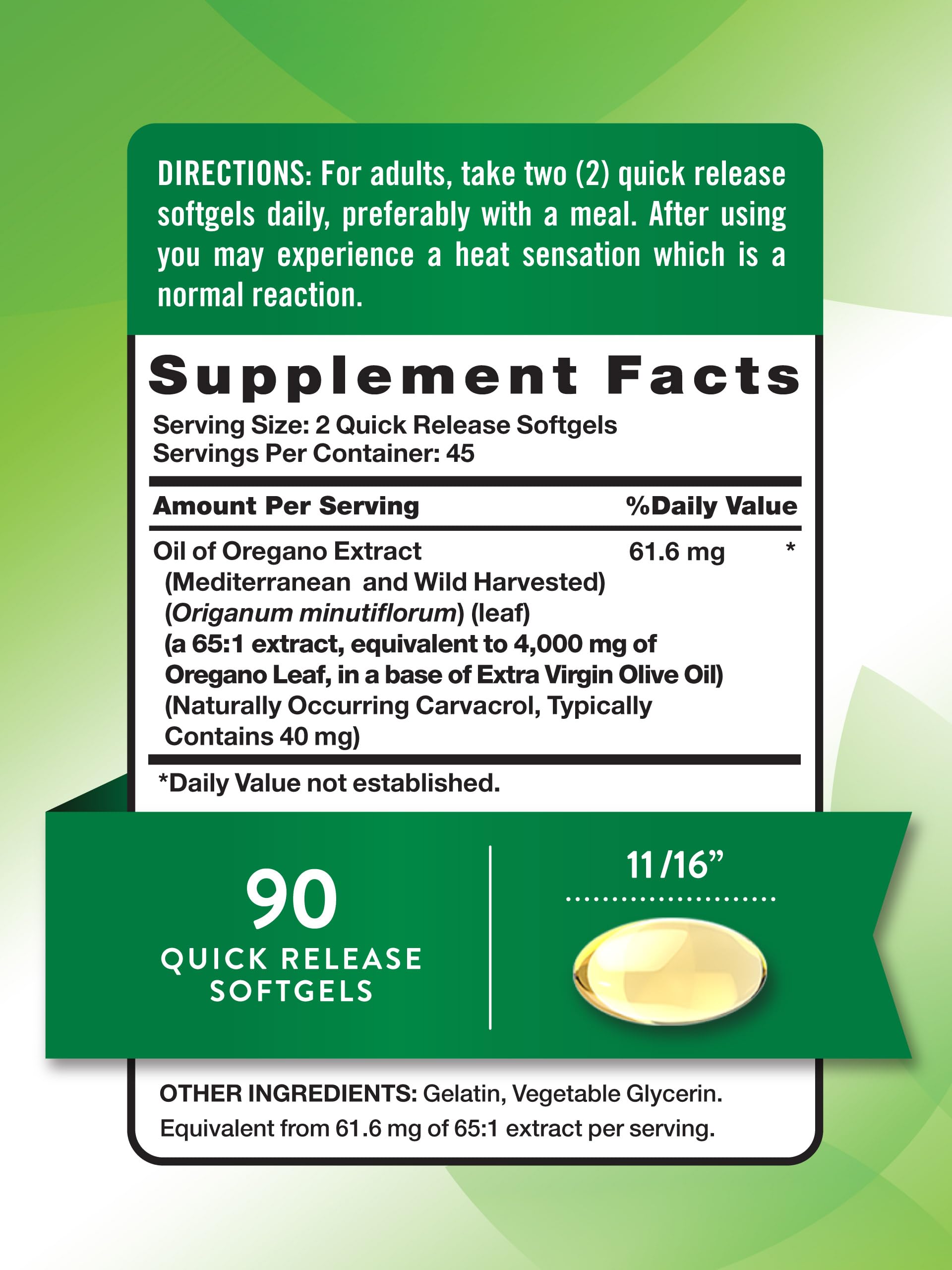 Nature's Truth Oregano Oil Softgels label closeup highlights non-GMO and gluten-free status