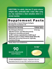 Nature's Truth Oregano Oil Softgels label closeup highlights non-GMO and gluten-free status