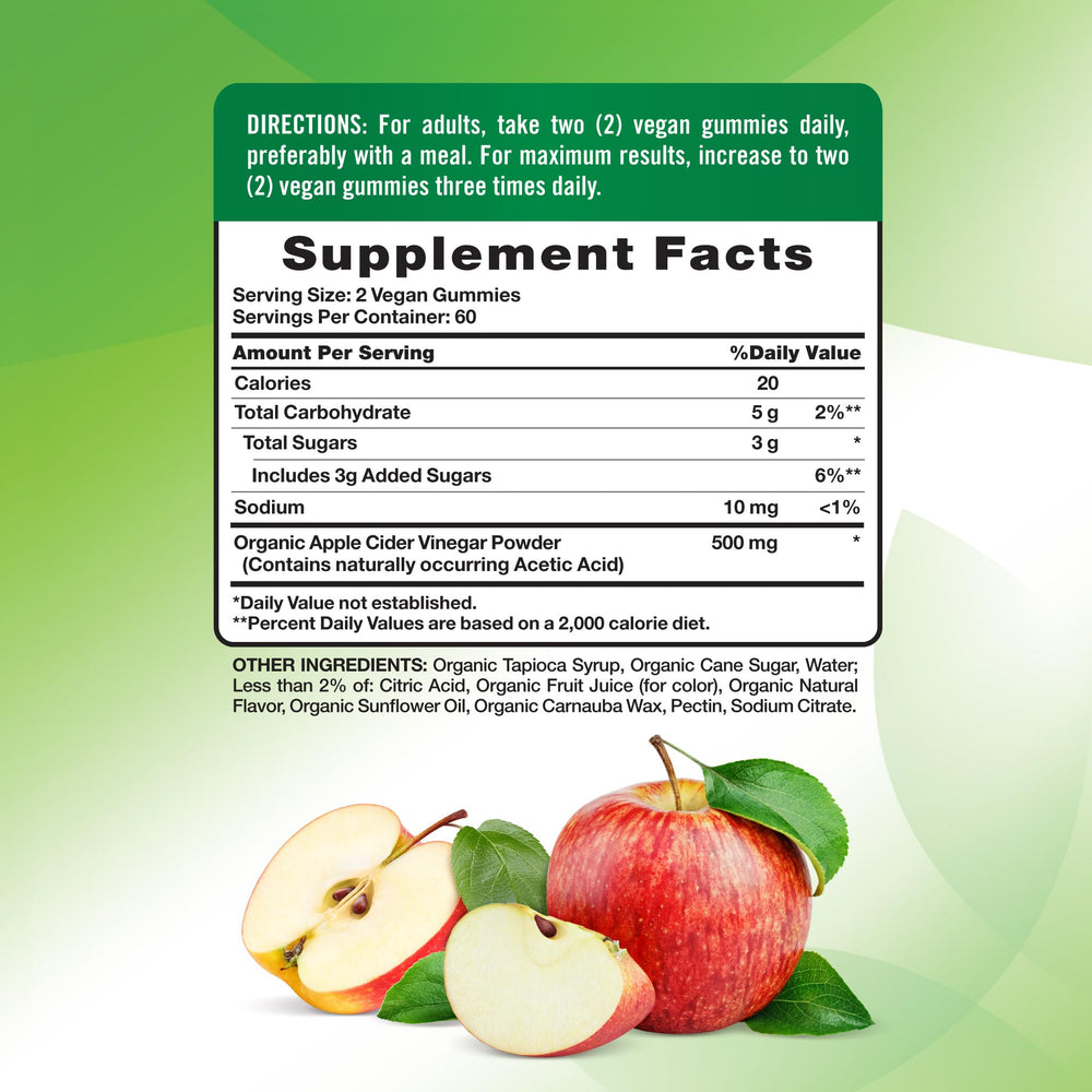 Nature's Truth Apple Cider Vinegar Gummies close-up, apple flavor for easy daily intake