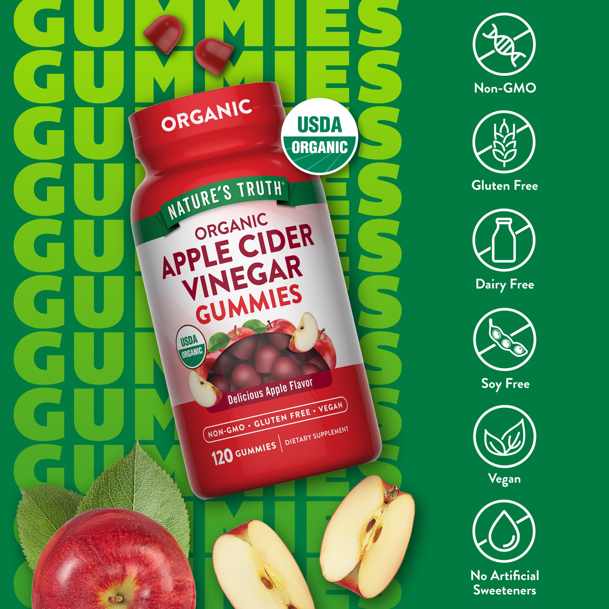 Nature's Truth packaging shot, vegan and USDA Organic gummies
