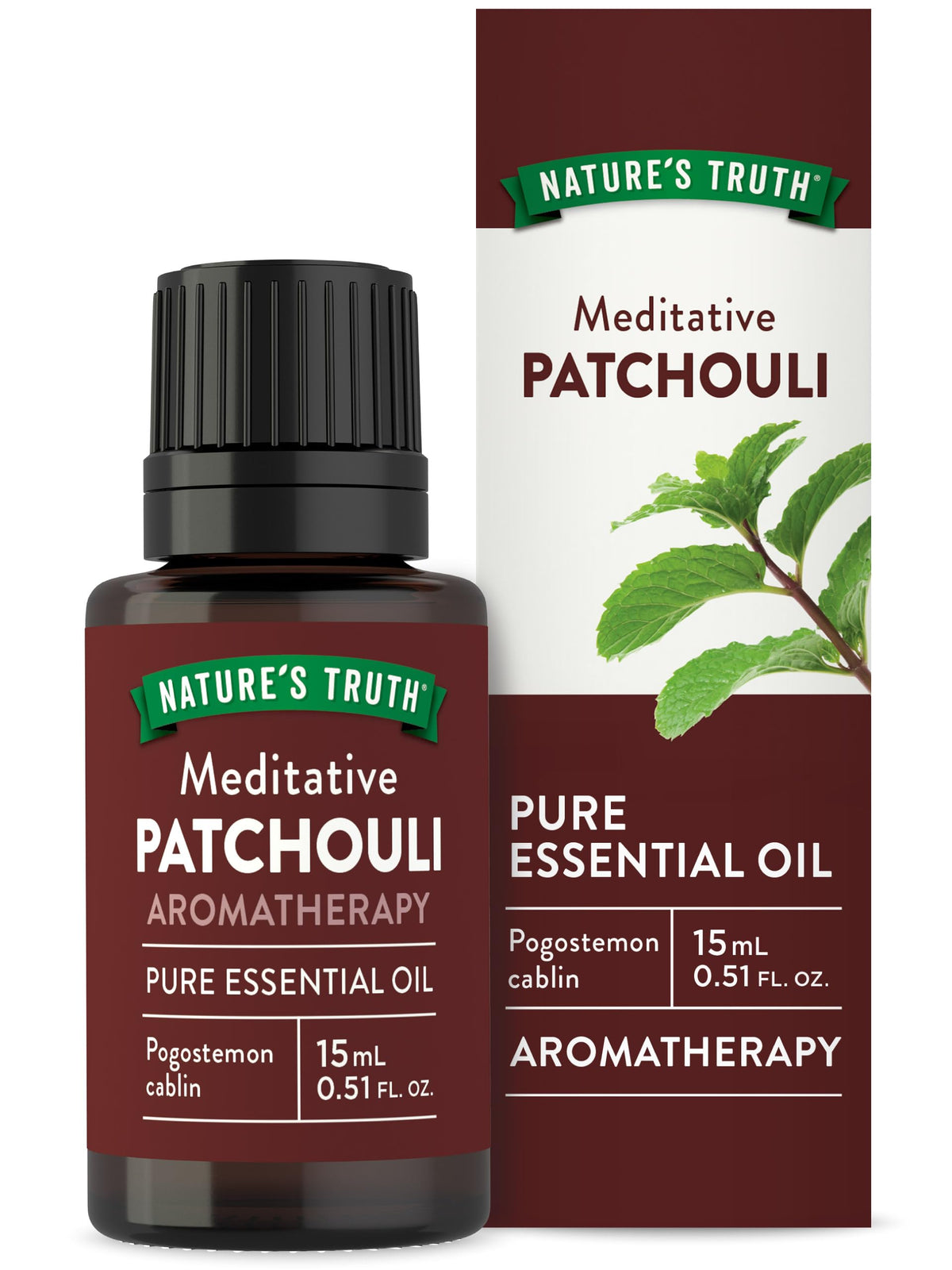 Nature's Truth Patchouli Oil bottle for pure aromatherapy sessions.