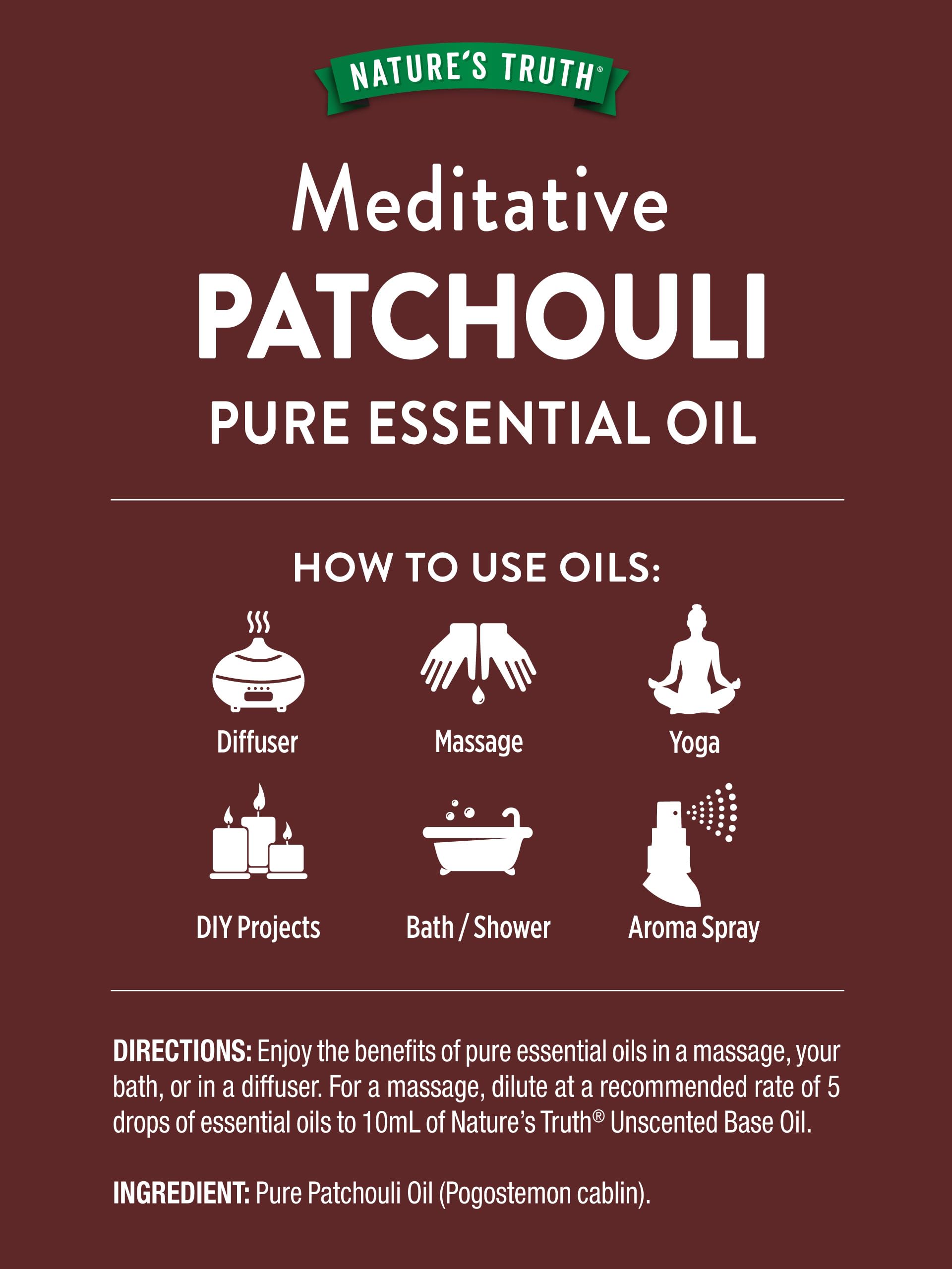 Nature's Truth Patchouli Oil diffuser releasing warm, earthy aroma.