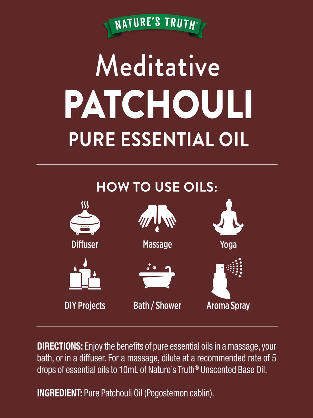 Nature's Truth Patchouli Oil diffuser releasing warm, earthy aroma.