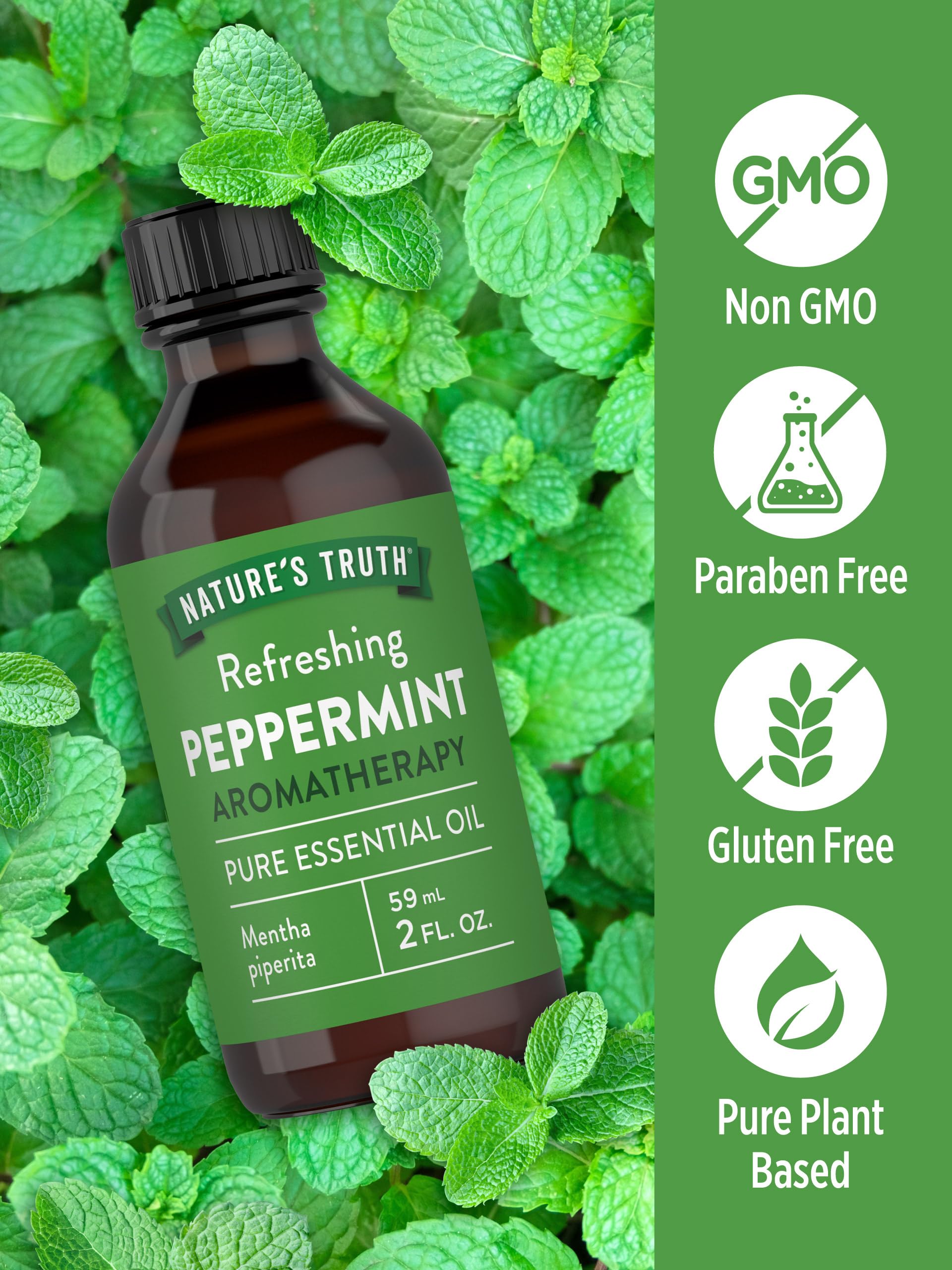 Nature's Truth Peppermint Oil near shower setup for refreshing bath experience.
