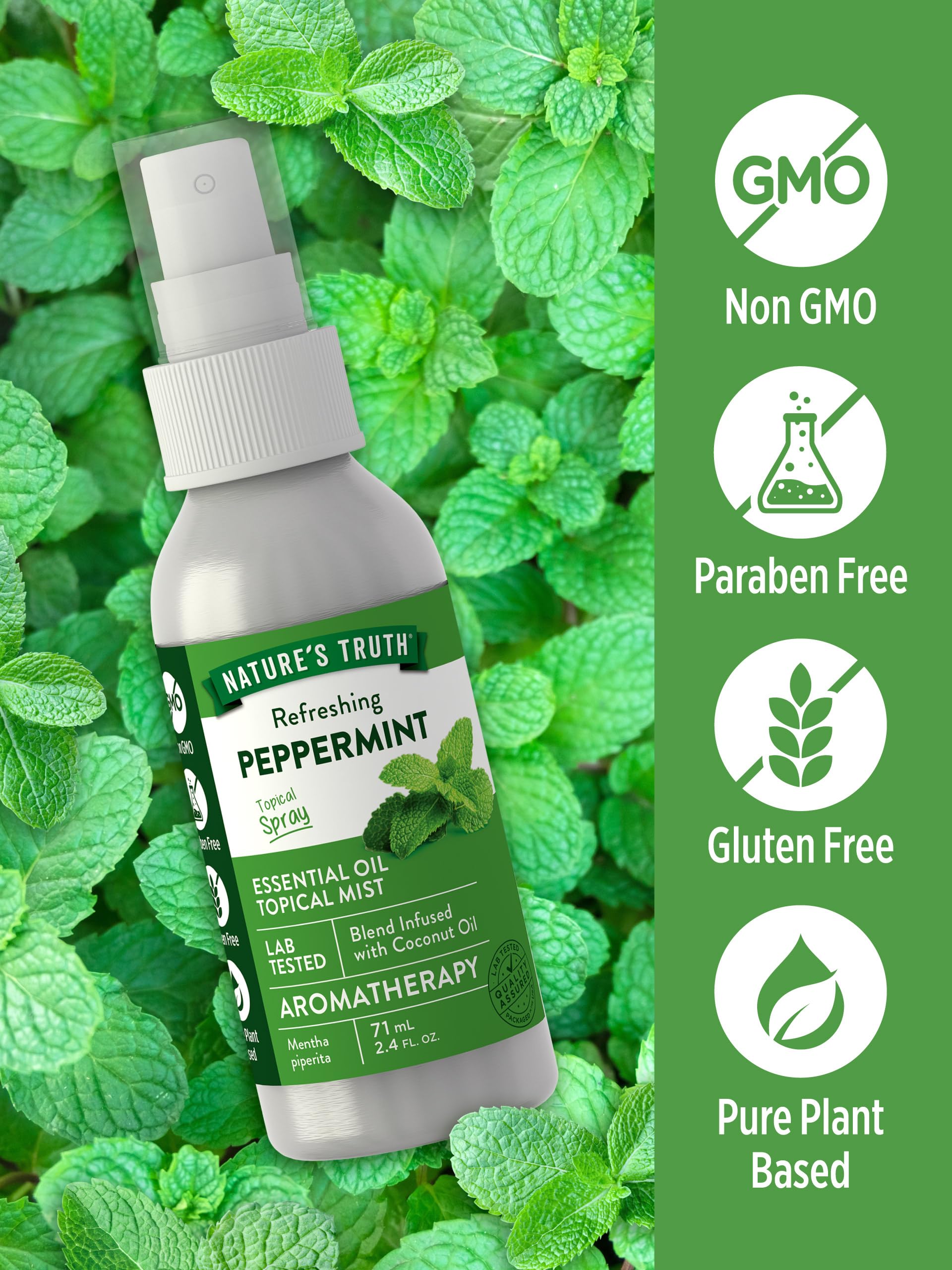 Nature's Truth peppermint spray near the bath for relaxing aromatherapy moments.