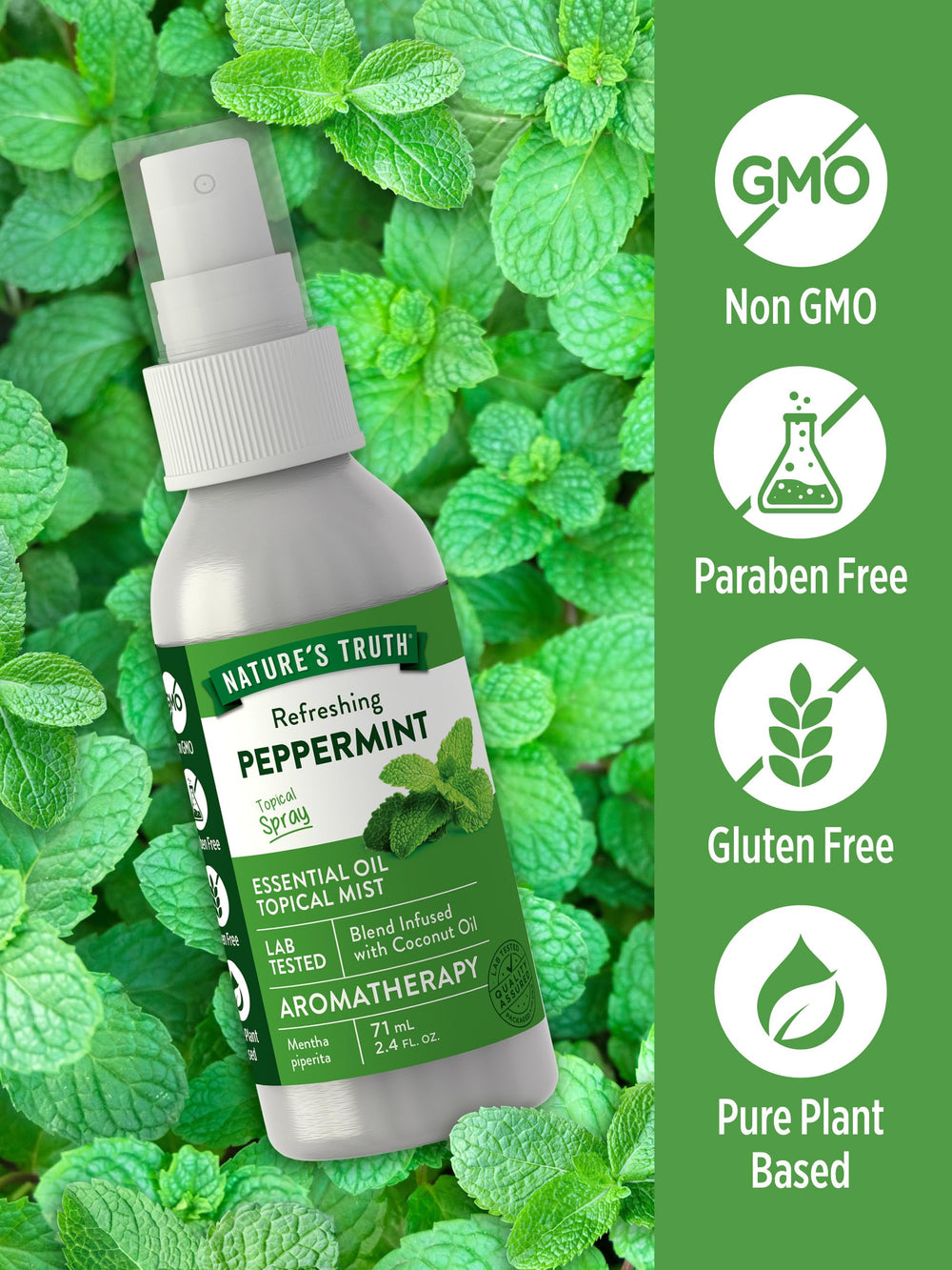 Nature's Truth peppermint spray near the bath for relaxing aromatherapy moments.