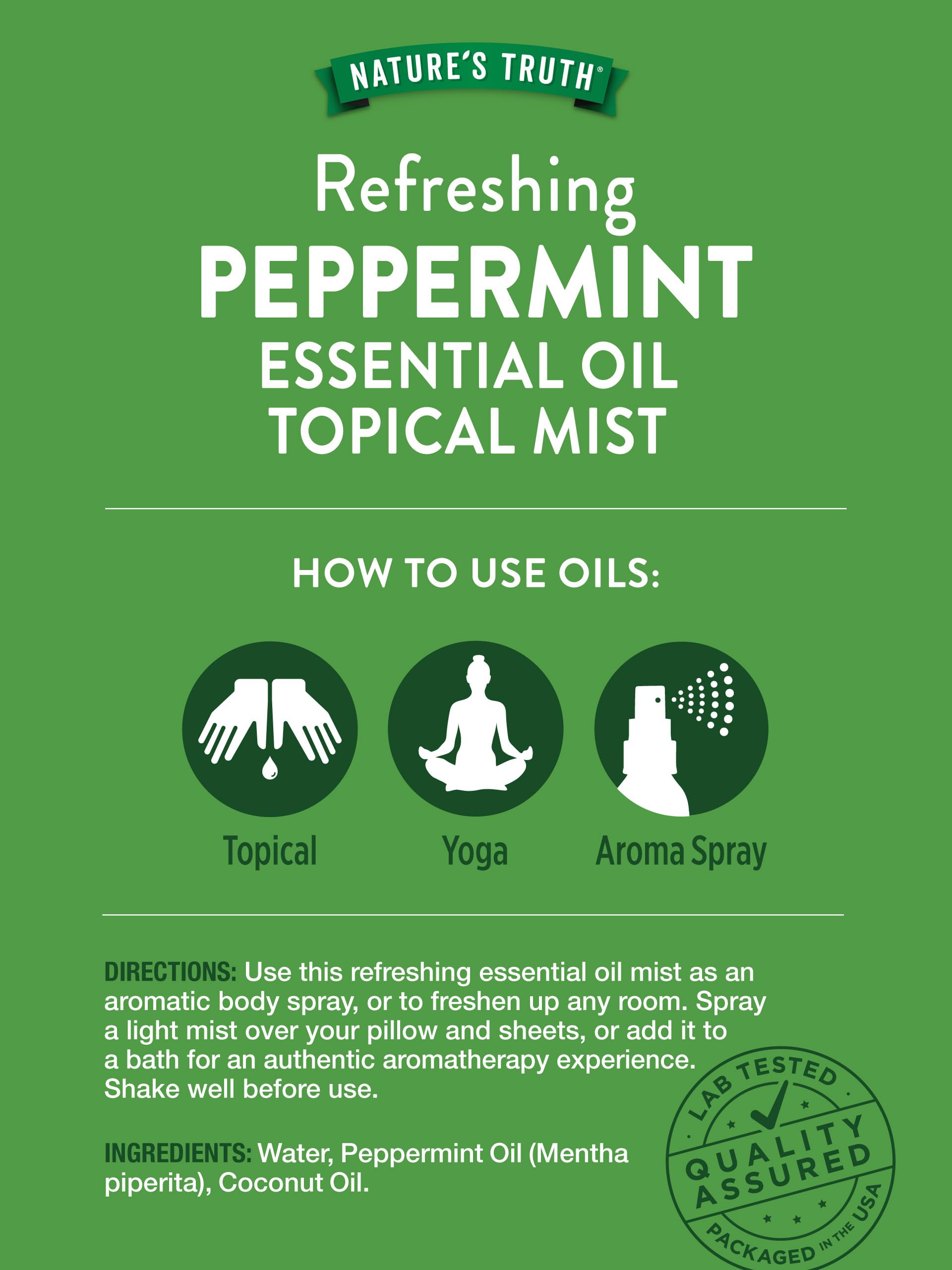 Nature's Truth peppermint spray bottle top and nozzle ready for convenient use.