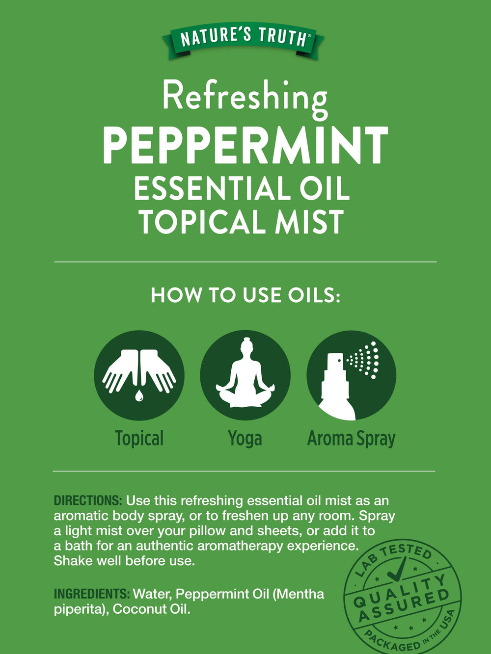 Nature's Truth peppermint spray bottle top and nozzle ready for convenient use.
