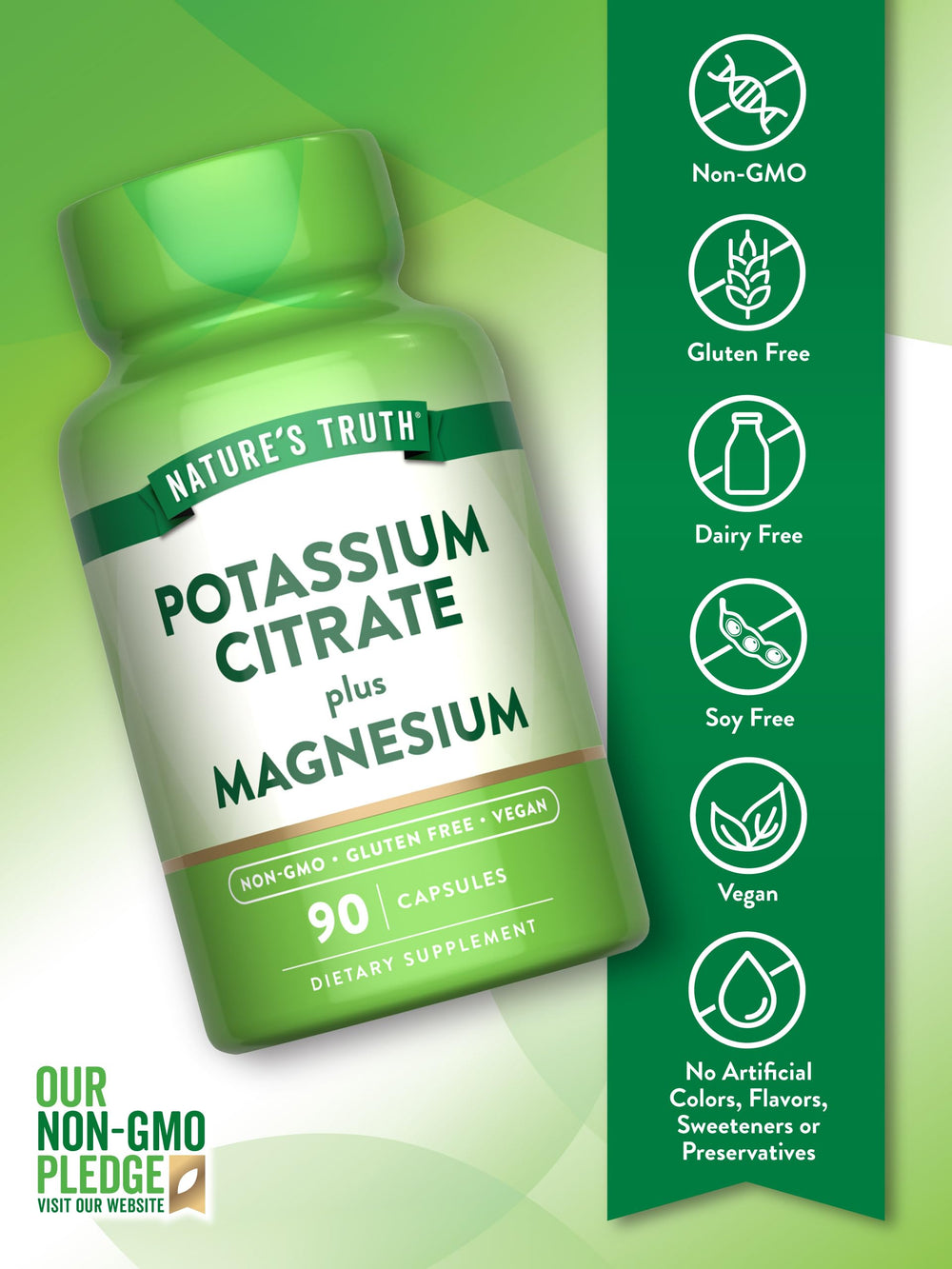 Nature's Truth capsules on white background highlight easy-to-swallow vegan capsules.
