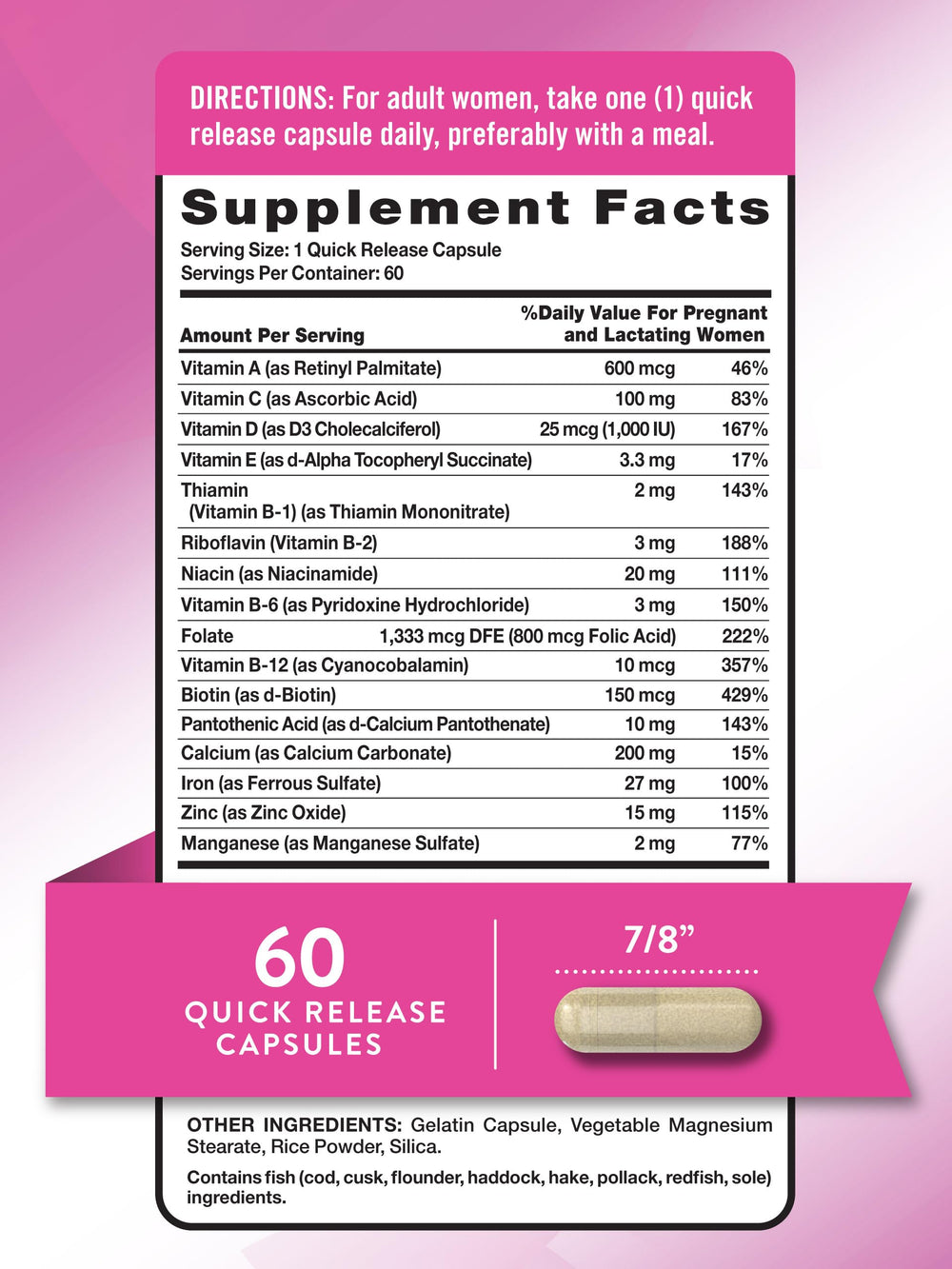 Nature's Truth Prenatal capsules closeup showing easy-to-swallow tablet
