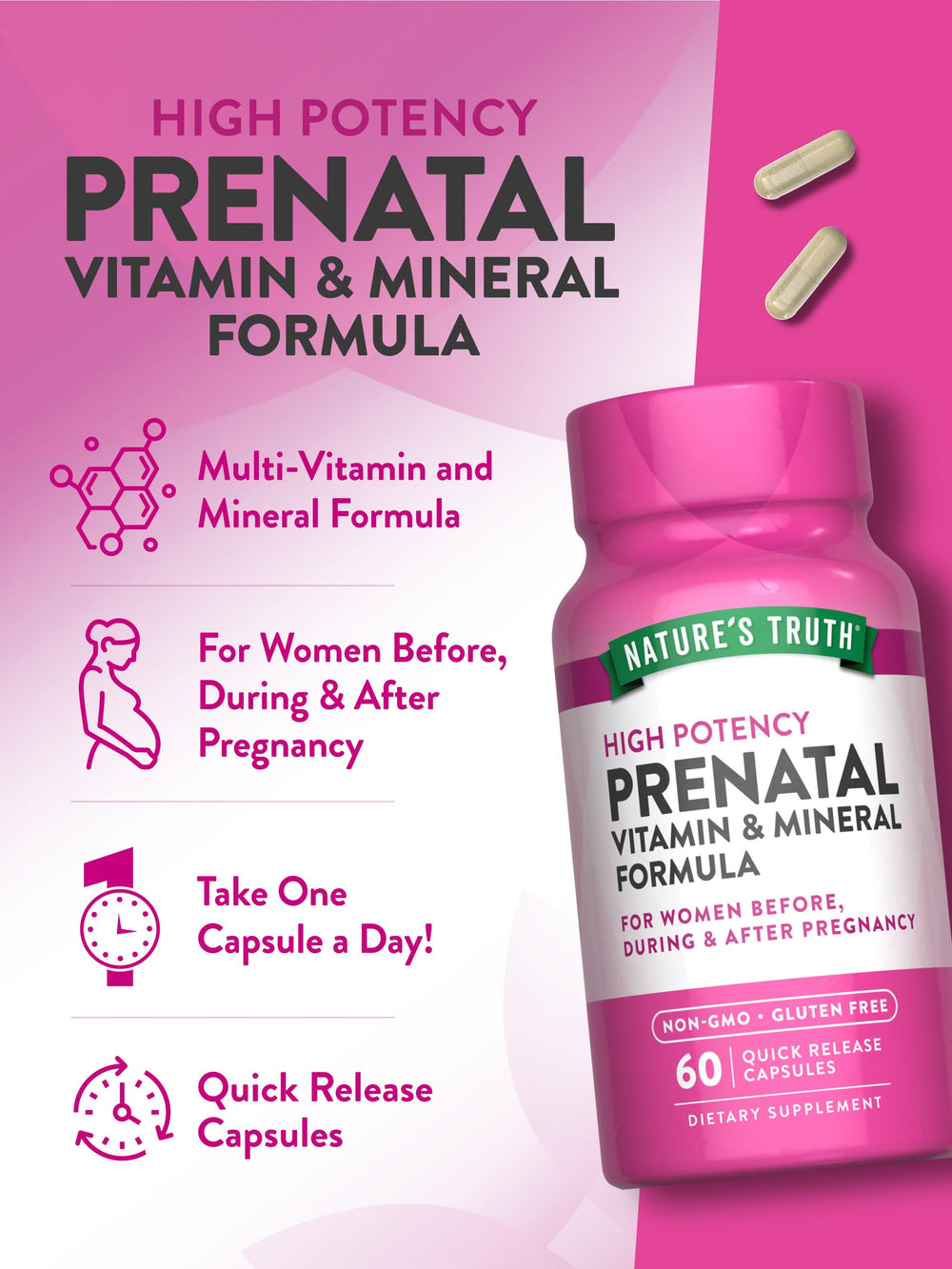 Nature's Truth Prenatal packaging with non-GMO badge