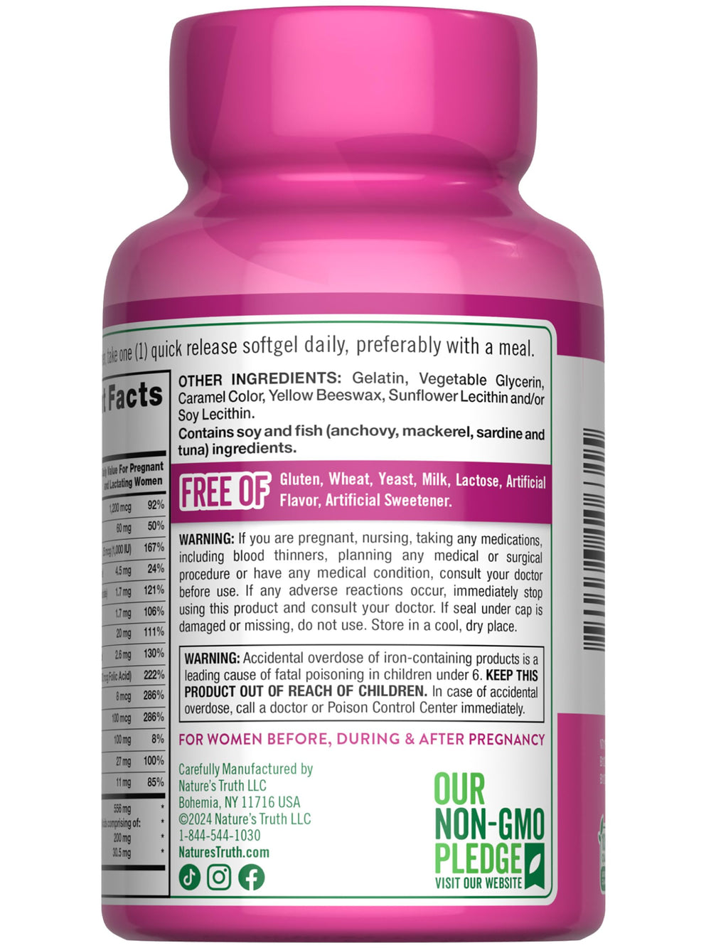 Nature's Truth Prenatal packaging recyclable and commitment to clean ingredients.