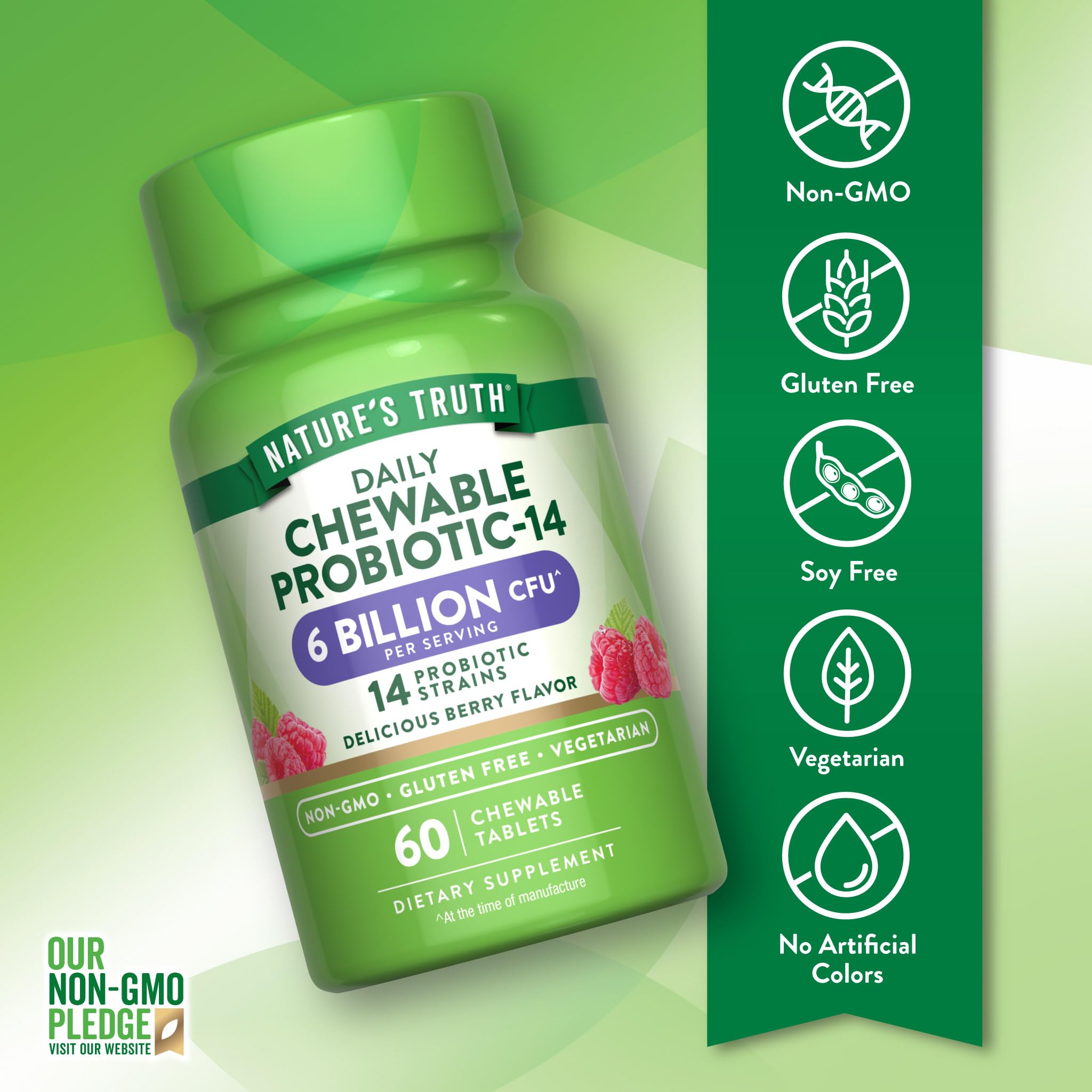 Front view of Nature's Truth probiotic chewable berry pack for ongoing use.