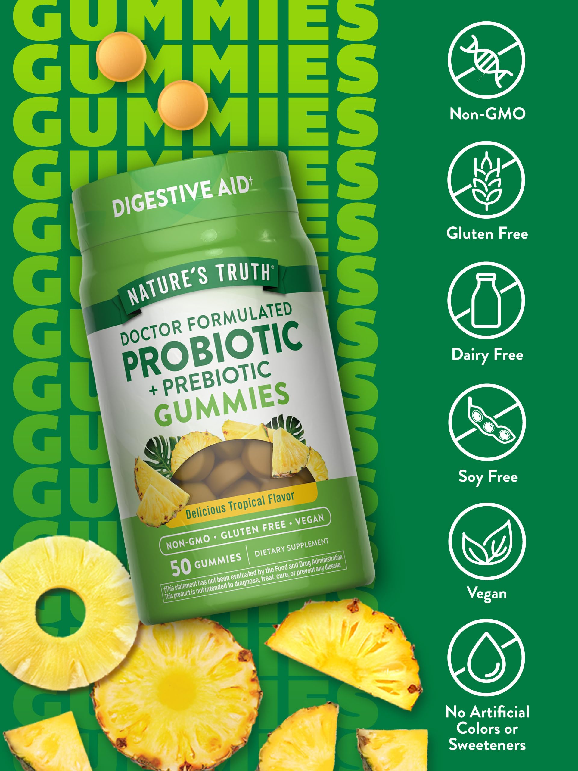 Nature's Truth Probiotic Gummies bottle side label detail highlighting ingredients