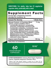 Nature's Truth bottle label highlights 14 probiotic strains for gut balance.