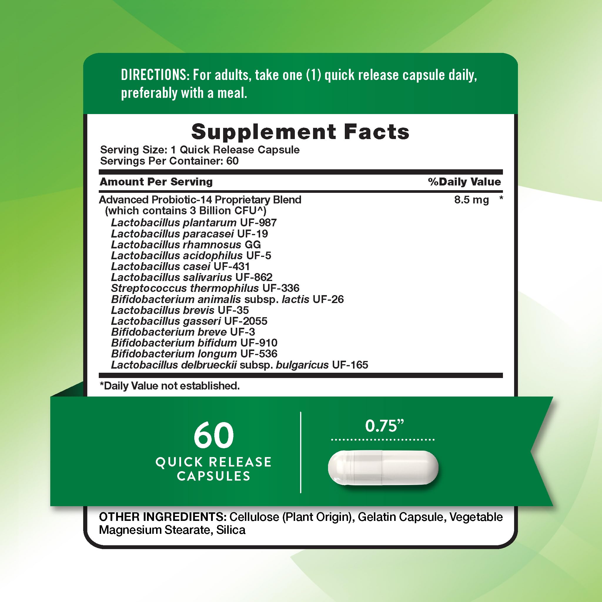Nature's Truth Probiotics capsules demonstrate daily gut support.