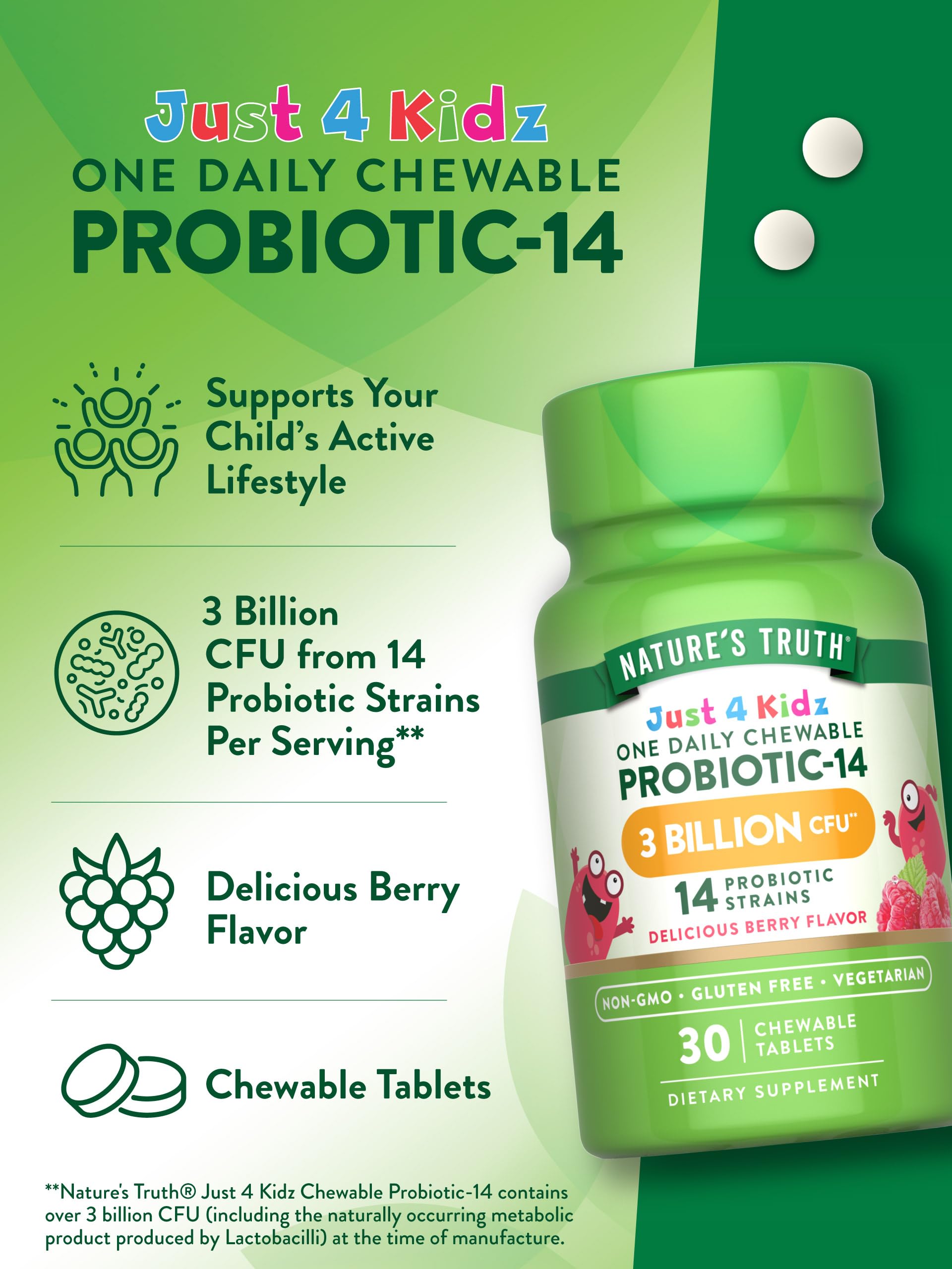 Nature's Truth Probiotics Kids non-GMO badge communicates clean label integrity